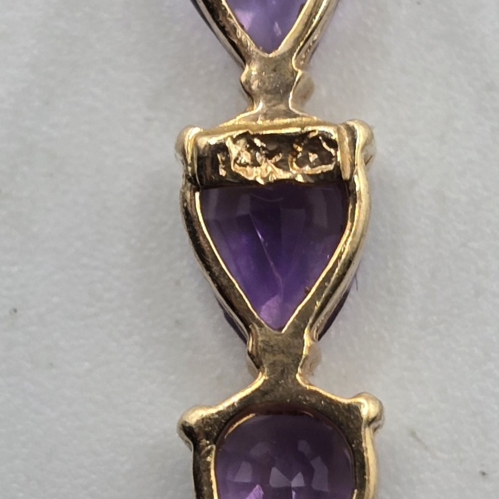 14k Gold Purple Amethyst Gemstone Bar Brooch - Picture 2 of 7